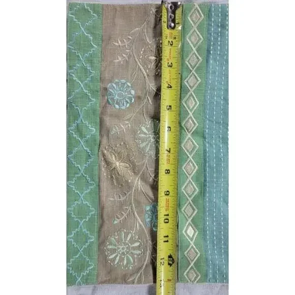 VTG 90's Table Runner 71 X 12" Spring Easter Floral Blue Green Long Embroidered - Picture 4 of 4